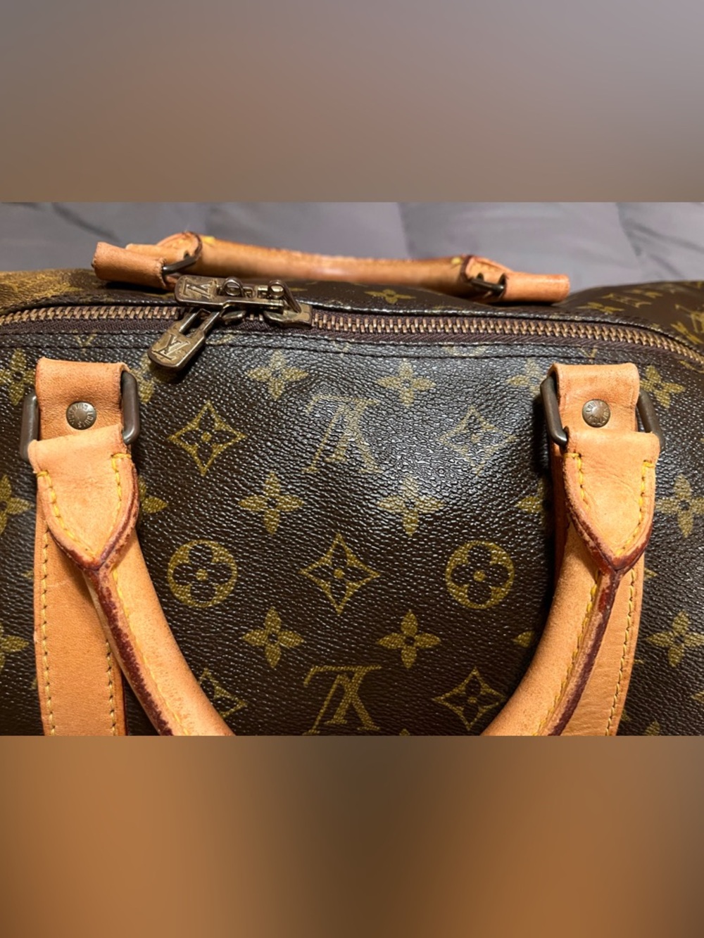 Louis Vuitton Brown Monogram Keepall Duffel Bag with Tan Leather Trim - Picture 5 of 16